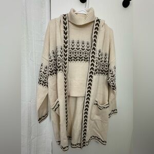 Cream and Brown Patterned Cardigan and Sweater Set